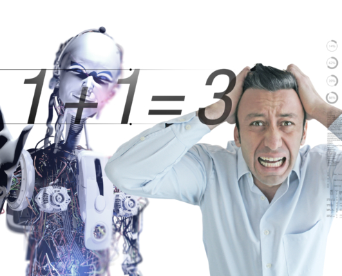 Mensch verzweifelt beim Anwenden künstlicher Intelligenz